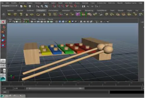 Figure 39: Modeling the Xylophone in Maya, to be used as an alphabet object for the letter X    