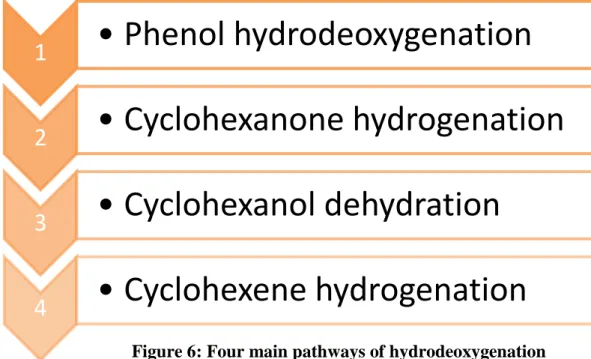 Figure 6: Four main pathways of hydrodeoxygenation 