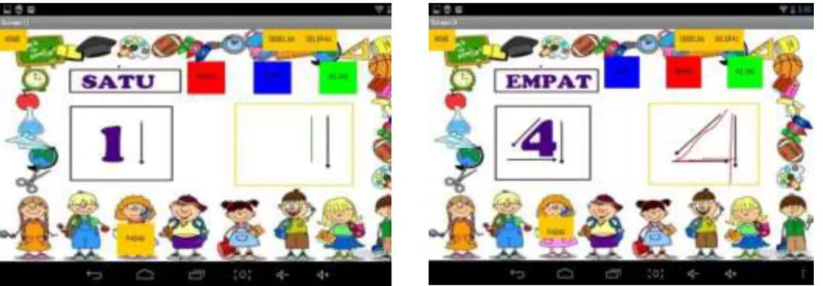 Figure 10: Screenshot of the first component which is knowing numbers exercise  User  can  learn  to  write  numbers  on  the  screen  by  using  3  different  colour  of  ink  to  improve learning experience by using the sense of touch