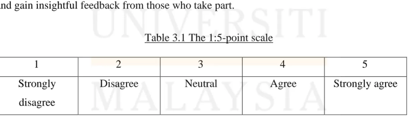 Table 3.1 The 1:5-point scale 