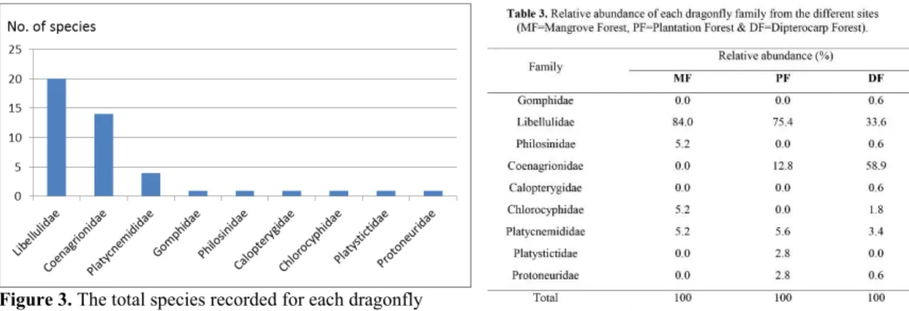 Figure 3. The total species recorded for each dragonfly  family from all sites.  