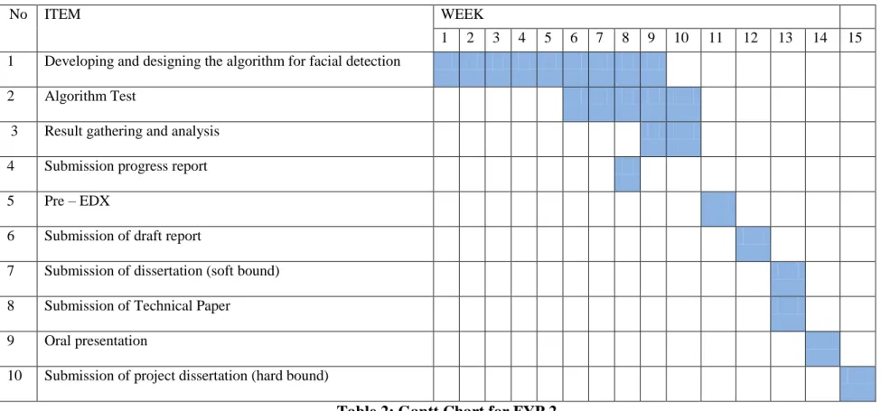 Table 2: Gantt Chart for FYP 2