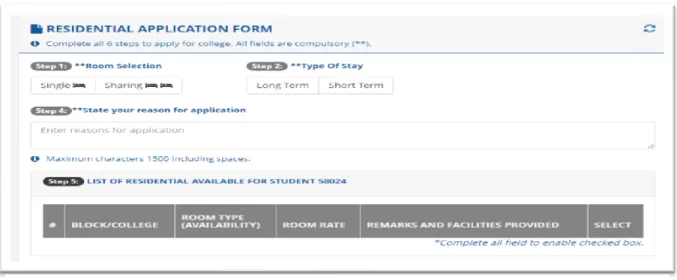 Figure 2.1:Residential application form from eCollege System 