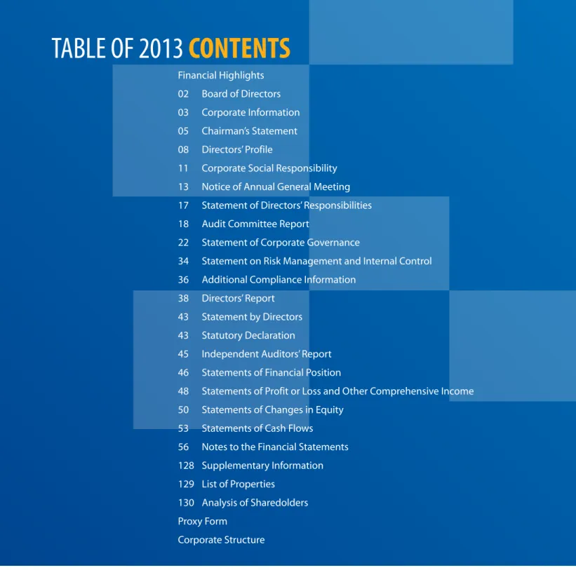 TABLE OF 2013 CONTENTS