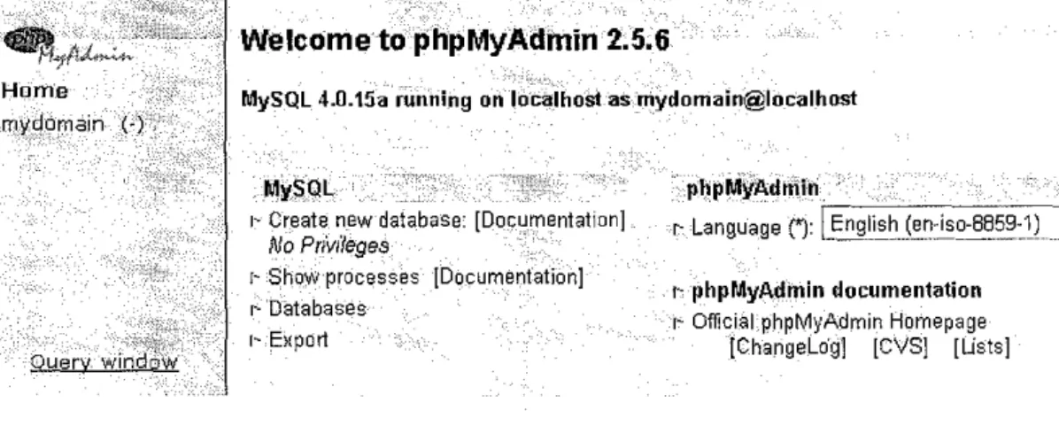 Figure 8  PhpMyAdmin Homepage 