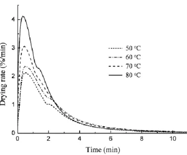 Figure 2.5 Drying Curve of Drying Rate versus Time (Chen et al., 2012) 