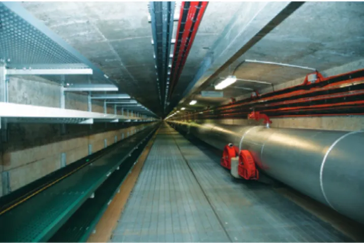 Foto  3:  Penempatan  laluan  utiliti  bawah  tanah  di  dalam  binaan  terowong  utiliti  bersepadu  (common  utiliti tunnel)