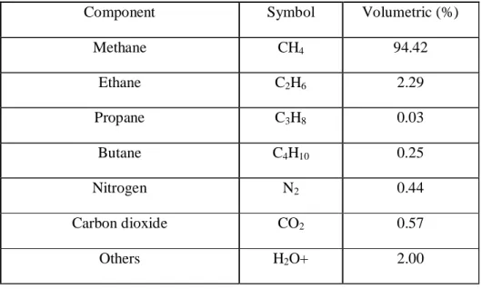 Table  3.5: Typical composition of the CNG in Malaysia [19] 