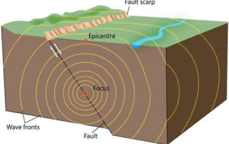 Figure 1 Vibrations called seismic wave generated by a sudden slip on the fault
