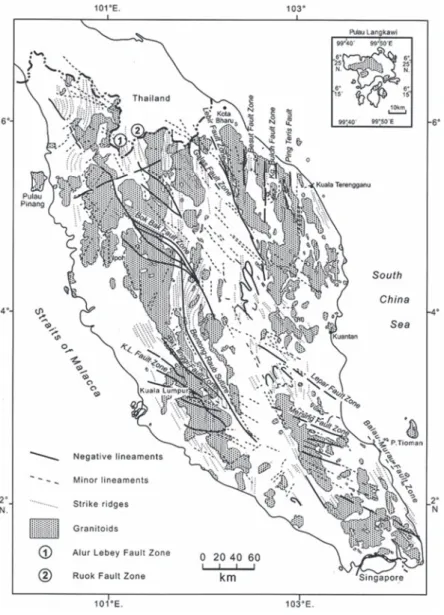 Figure 29 Location of major ancient faults in Peninsular Malaysia  trending NW-SE, N-S and NNE-SSW