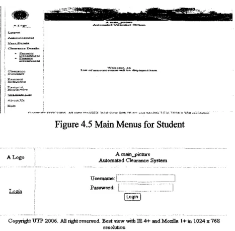 Figure 4.5 Main Menus for Student 