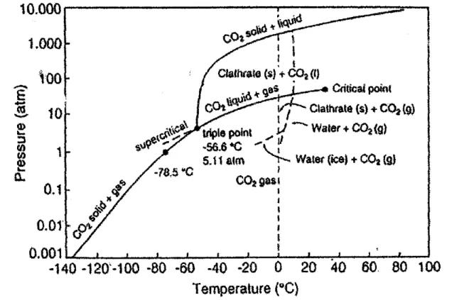 Figure 1: Pressure-Temperature (P-T) Diagram for Carbon Dioxide
