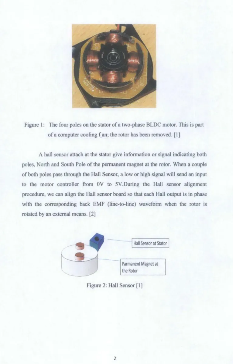 Figure 1:  The four poles on the stator of a two-phase BLOC motor. This is part  of a computer cooling f_an;  the rotor has been removed