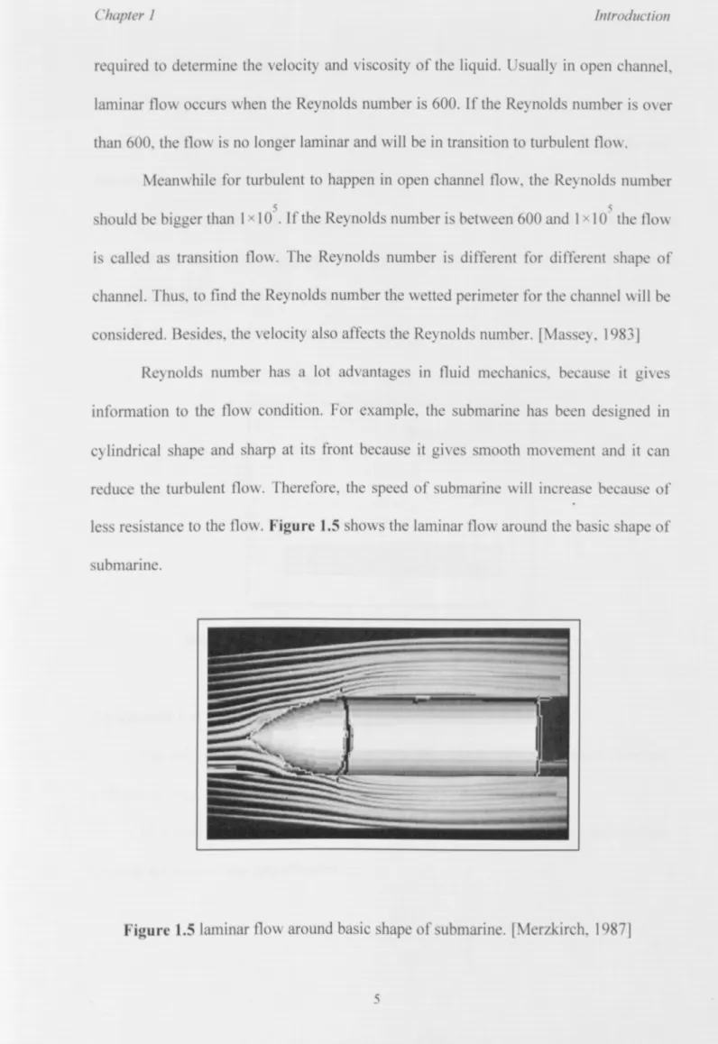 Figure  1.5 laminar flow around basic shape of submarine. [Merzkirch,  1987]