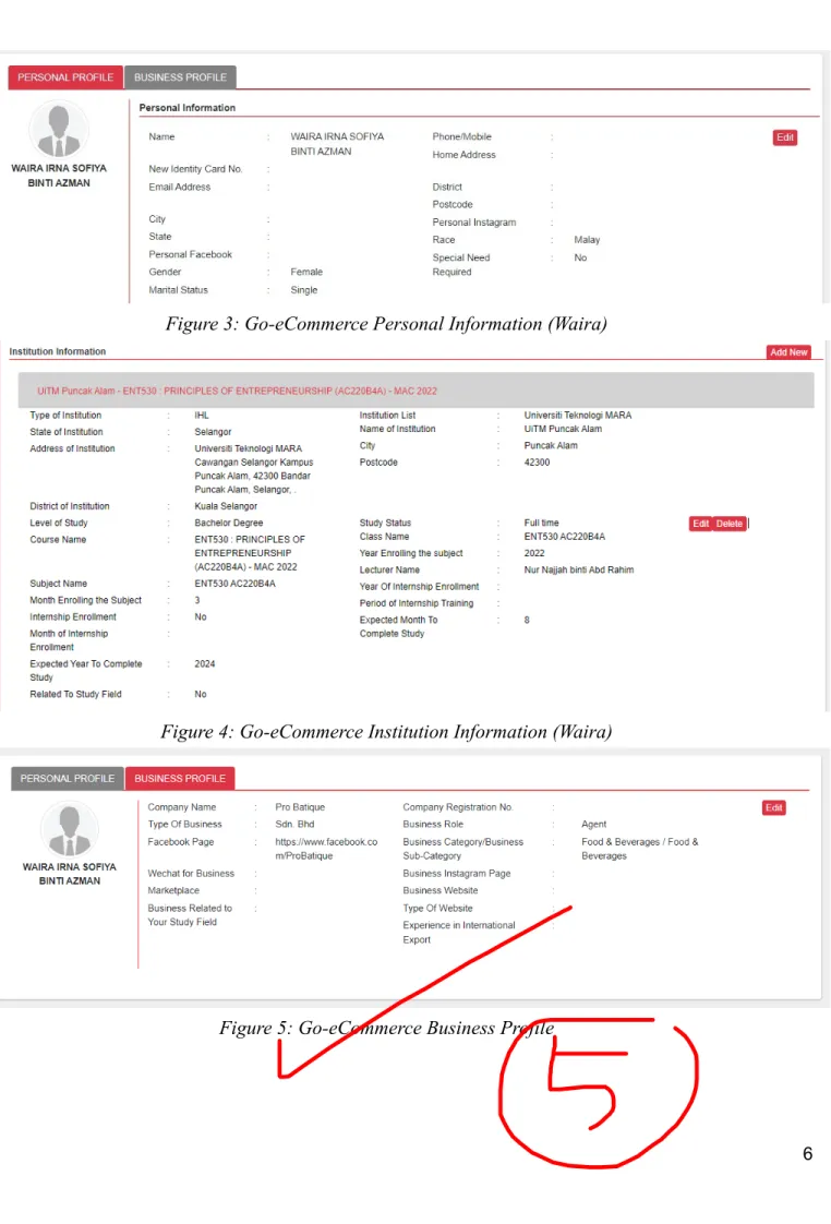 Figure 3: Go-eCommerce Personal Information (Waira)