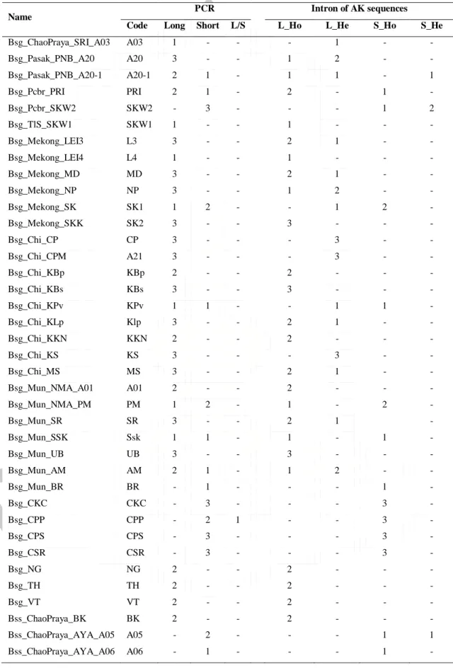 Table 20 Patterns of PCR product sizes and after sequenced (Continued). 