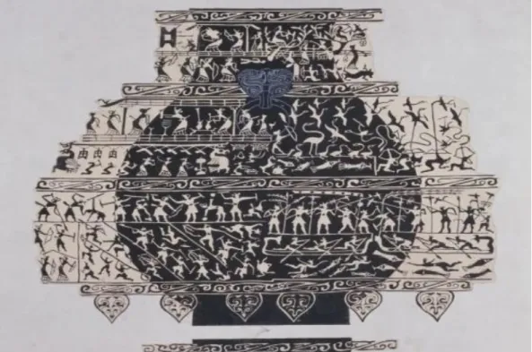 Figure  88: Feasting, Caisang, Shooting and Hunting War Pattern Pot (Partially  Expanded) 