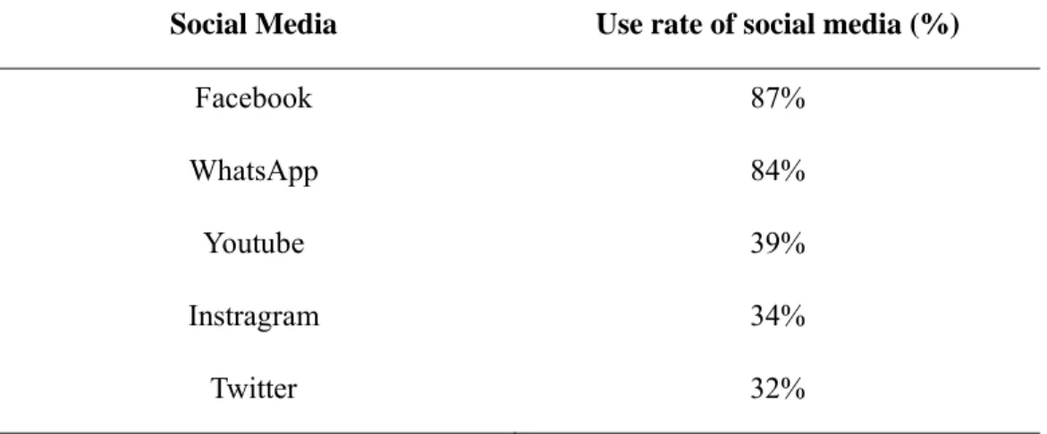 Table 2.17  The Use of Social Media of Arabs  
