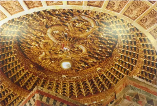 Figure 7 The “single dragon playing with a pearl” ceiling above the man- man-dala. Illustrated in Shi &amp; Kooij, Pule Temple Chengde, 2003, P196 Fig