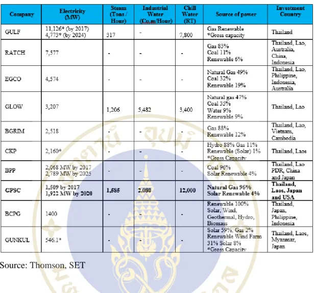 Table 1.3  Capacity by Power industry 