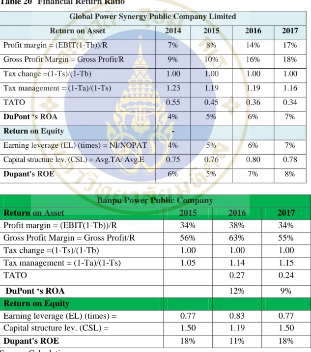 Table 20  Financial Return Ratio 