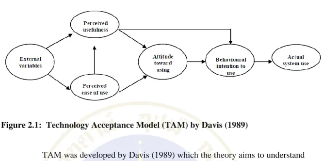 Figure 2.1:  Technology Acceptance Model (TAM) by Davis (1989) 