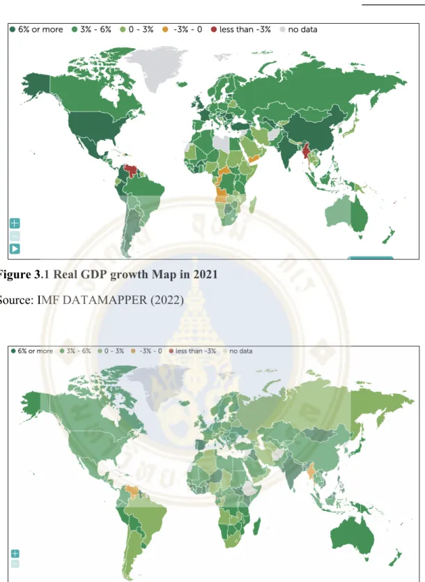 Figure 3.1 Real GDP growth Map in 2021  Source: IMF DATAMAPPER (2022) 