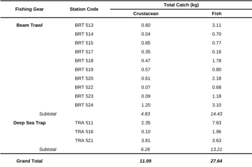 Table 2. Total catch by gear, station and group 