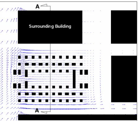 Fig. 6. Vector plot showing the airflow through the building on 03/30/99 at noon. 