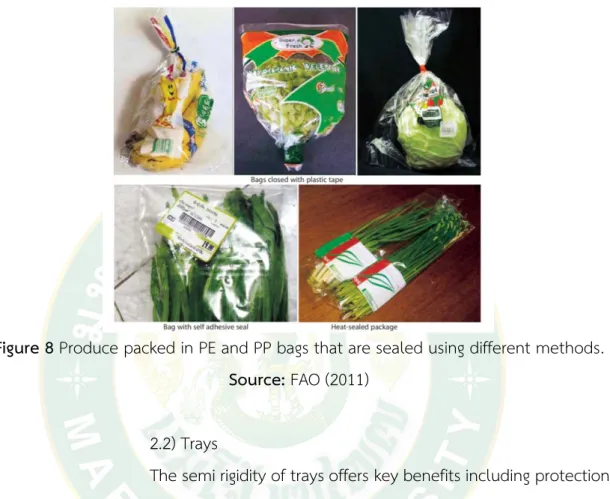Figure 8 Produce packed in PE and PP bags that are sealed using different methods. 