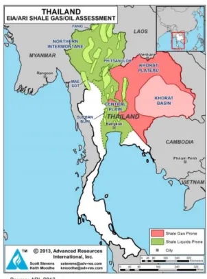 Figure 2.8 Thailand Shale Potential (EIA/ARI, 2013) 