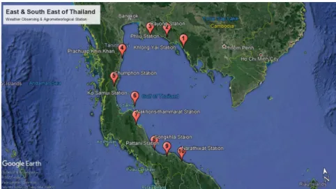 Figure 3.2 Overview of the Gulf of Thailand along with 10 AWS Thai  Meteorological Station 