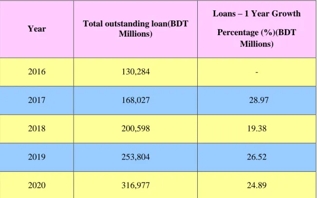 Table No.2.5: Schedule of Outstanding Loan and per year growth percentage for the last  5 years