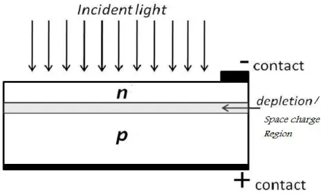 Figure 2.1 Incident light on a typical PN Solar Cell [2] 
