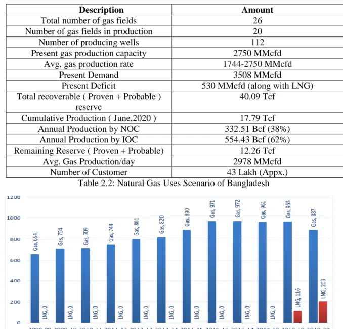 Table 2.2: Natural Gas Uses Scenario of Bangladesh 