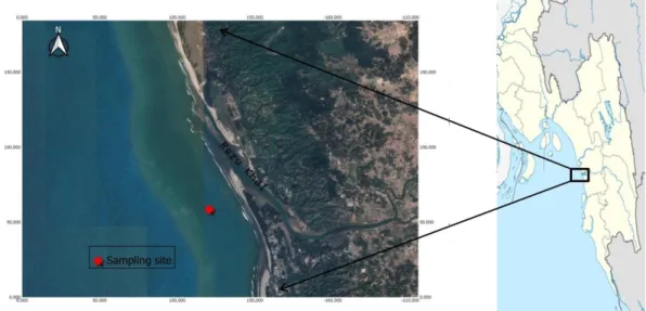 Figure 3.2: Locations of sampling stations, Cox’s Bazar coasts, Bangladesh. 