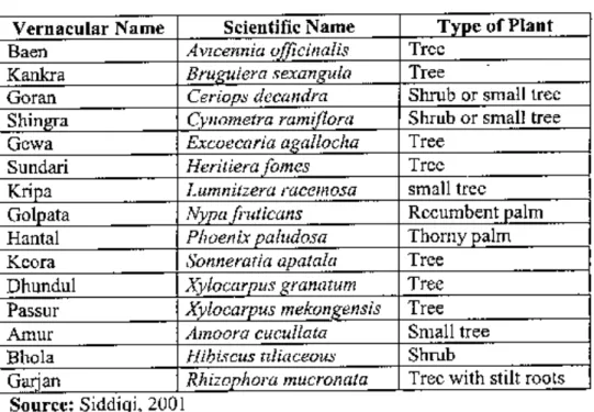 Table 2.3: Important plants in the Su.ndarhans and their type Vernacular Name
