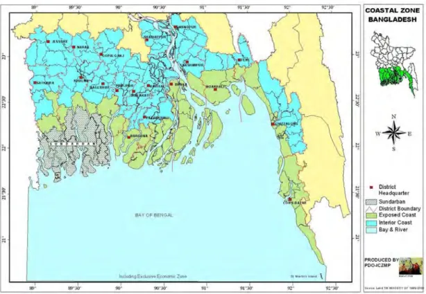 Figure 2.1: Coastal zone of Bangladesh (Source: PDO-ICZMP, 2004) 
