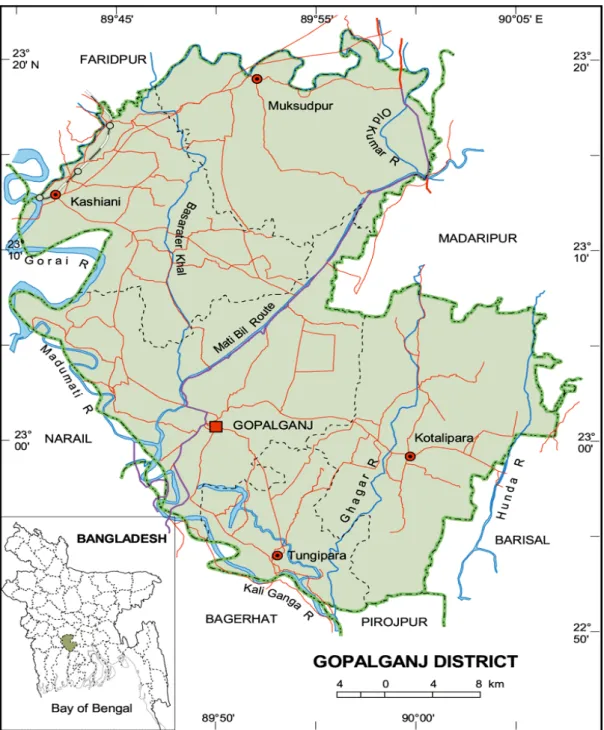 Figure 3.1: Map of Gopalganj District (Source:  Banglapedia, 2006) 