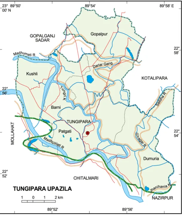 Figure 3.2: Map of Tungipara Upazila (Source: Banglapedia, 2006) 