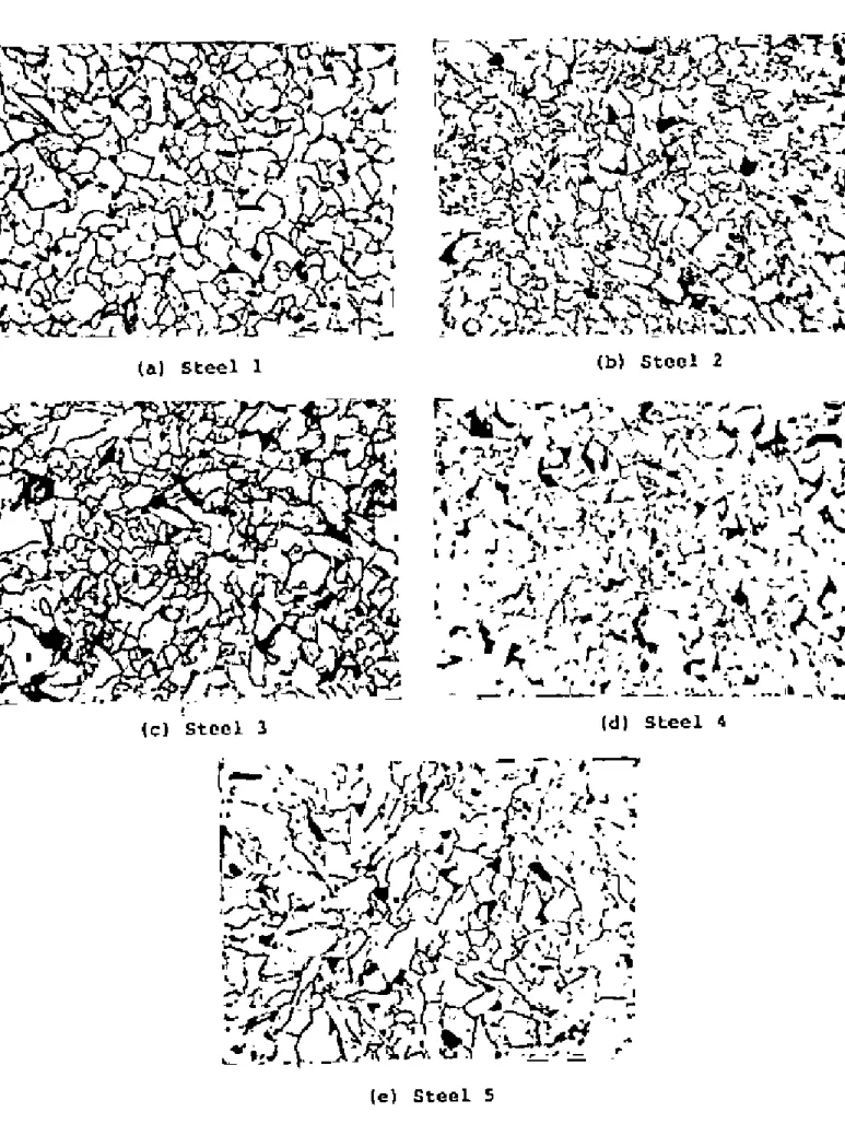 Figure 5: Optical micrographs of steels I to 5 cooled at 12 o C/min, X 230.