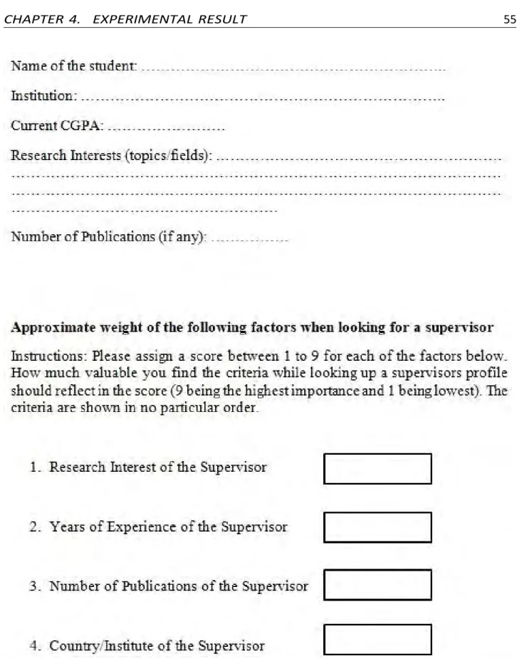 Figure 4.1:  A Sample Questionnaire for Students 