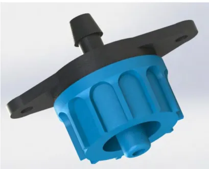 Figure 3.1 3D model of irrigation drip emitter under investigation. 