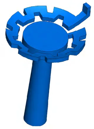 Figure 3.5 3D model of the labyrinth fluid path computational domain of the irrigation drip  emitter E1 outlet part under investigation