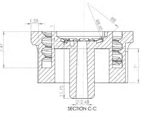Figure 3.7 Cross-sectional view of the emitter E3 along the line C-C shown in Fig. 3.6