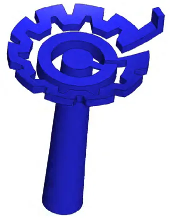 Figure 3.9 3D model of the labyrinth fluid path computational domain of the irrigation drip  emitter E3 outlet part under investigation