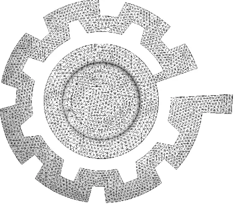 Figure 3.15 Bottom view of the mesh generated on computational domain of emitter E1 