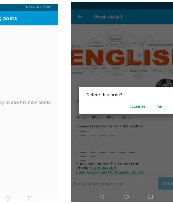 Figure 5.8: Follow Post &amp; Delete Post  In Figure 5.8, user can follow post and delete his or her post