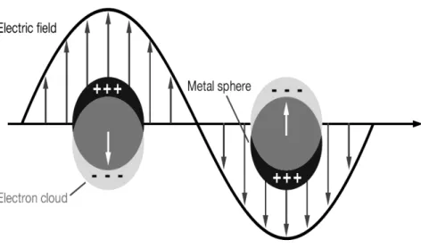 Figure 1.2: Localized SPR when field (light) interacts with the plasmons [9]. 