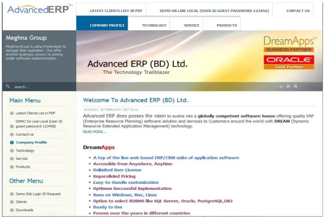 Figure 2.1: Advanced ERP (BD) Ltd Homepage 